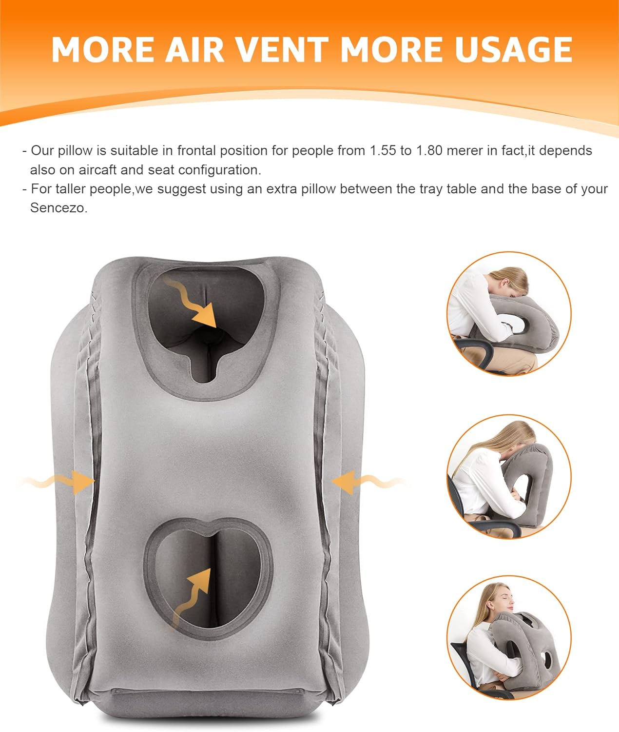 Sunany Travel Pillow, Inflatable Neck Pillow Used for Airplanes/Cars/Buses/Trains/Office Napping with Eye Mask/Earplugs (Gray) - Image 2