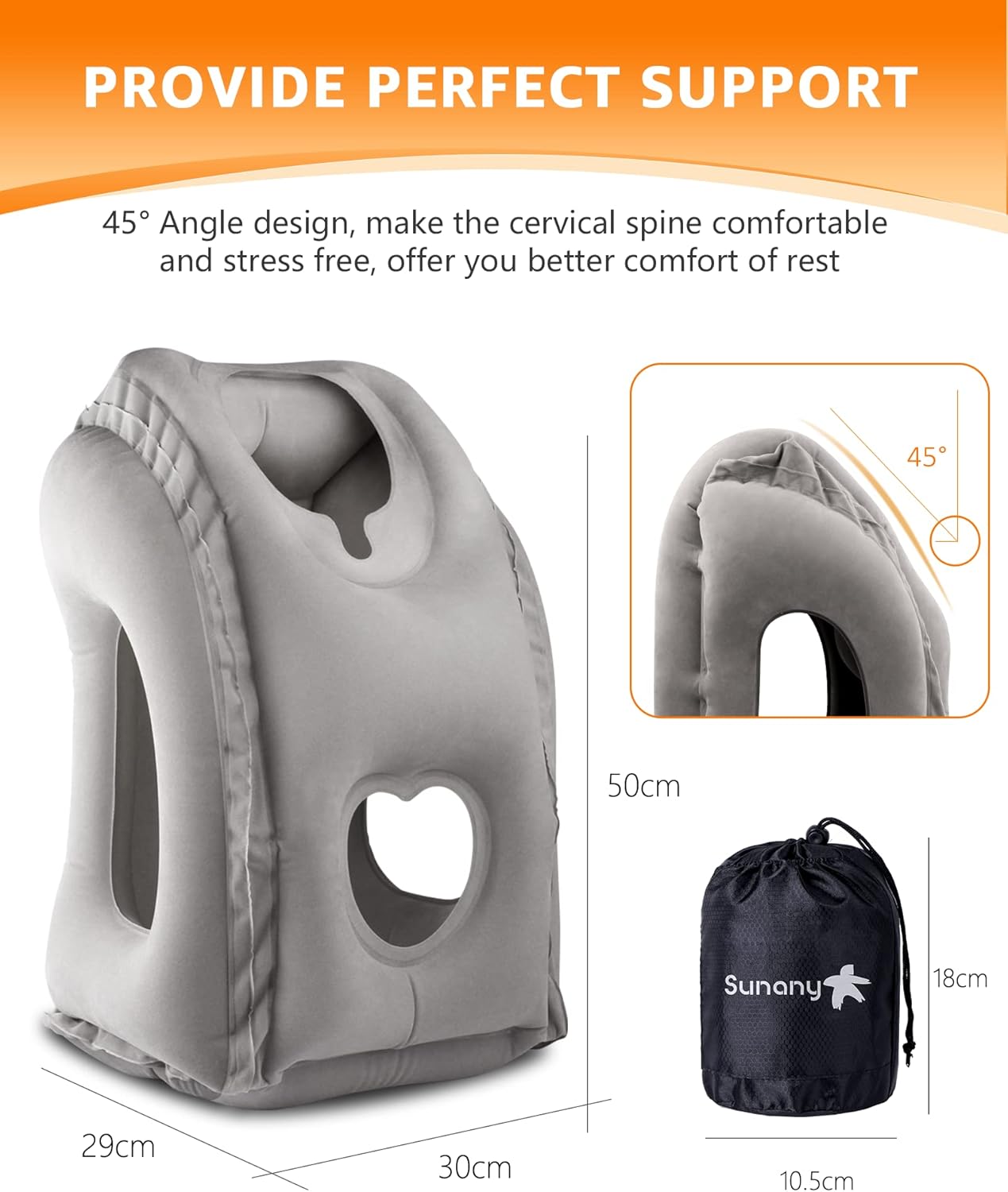 Sunany Travel Pillow, Inflatable Neck Pillow Used for Airplanes/Cars/Buses/Trains/Office Napping with Eye Mask/Earplugs (Gray) - Image 5