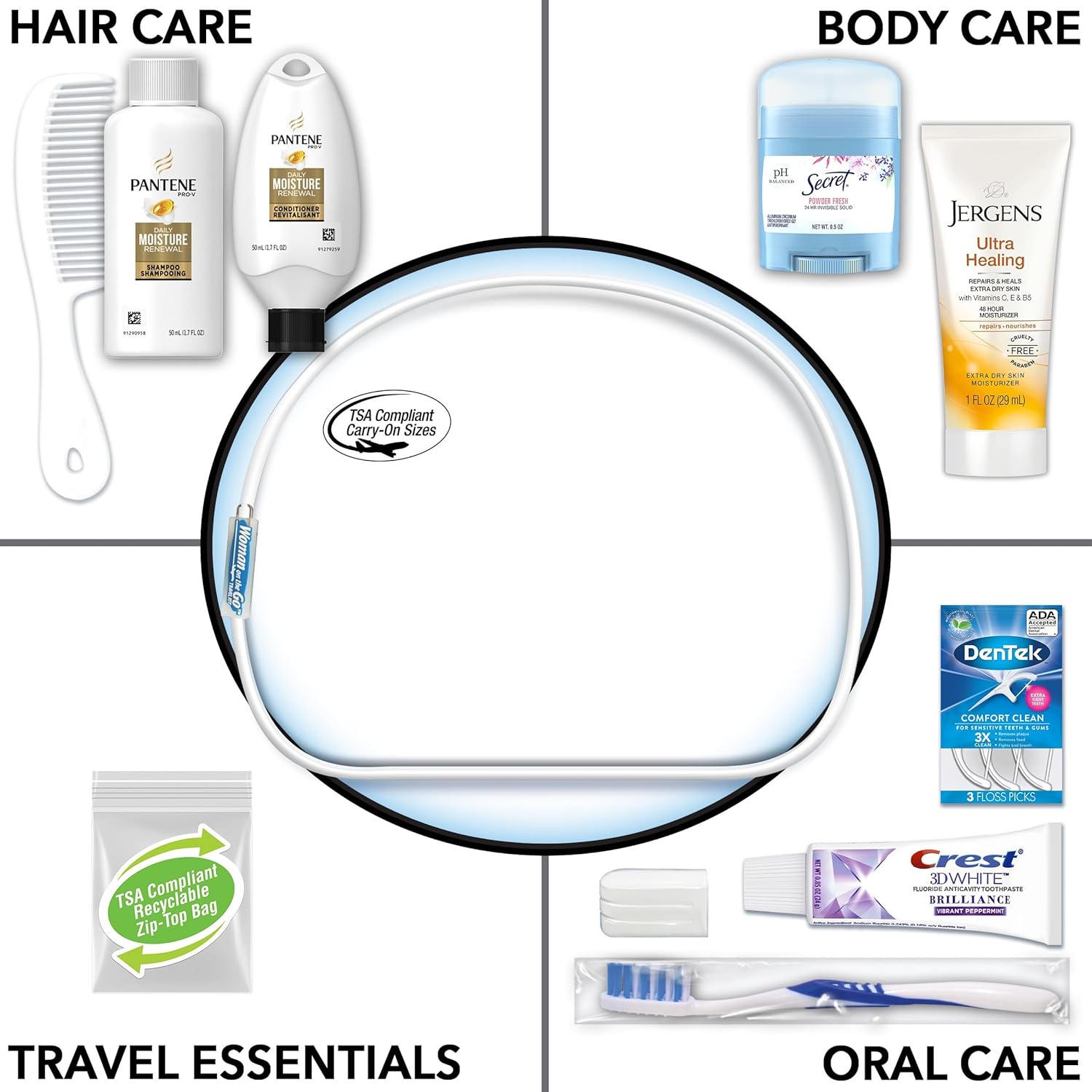 Convenience Kits International Women's Deluxe 10 Piece Kit with Travel Size TSA Compliant Essentials Featuring: Pantene Hair Products in Reusable Toiletry Zippered Bag - Image 3