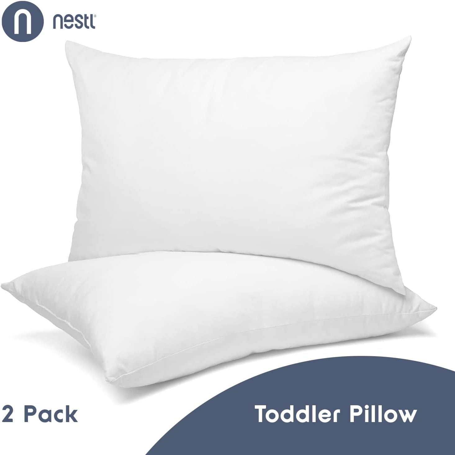 Nestl 2 Pack Toddler Pillow for Sleeping 13 x 18, Small Kids Pillow for Travel, Car, School, Nap, & Toddler Bed, Machine Washable Soft Cotton Child 2 Year Old and Up - White - Image 2