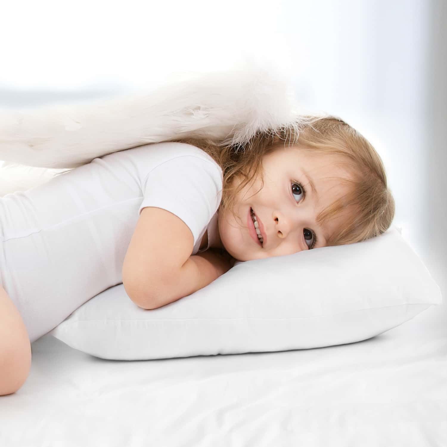 Nestl 2 Pack Toddler Pillow for Sleeping 13 x 18, Small Kids Pillow for Travel, Car, School, Nap, & Toddler Bed, Machine Washable Soft Cotton Child 2 Year Old and Up - White - Image 8