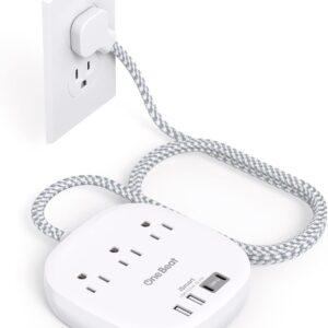 Flat Plug Power Strip, 6ft Ultra Flat Extension Cord - 3 Outlets 4 USB Ports (2 USB C) 22.5W/4.5A Desktop Charging Station, Power Strip No Surge Protection for Cruise Ship, Dorm Room Travel Essentials