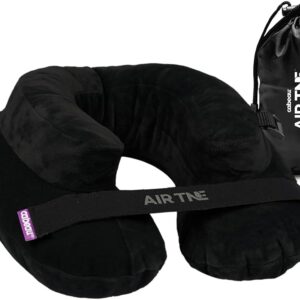 Cabeau Inflatable Travel Pillow – Air TNE – Adjustable, Lightweight, and Supportive for Sleeping on Airplanes, Trains, and Cars– Customized Fit and Compact Carrying Case (Midnight Black)