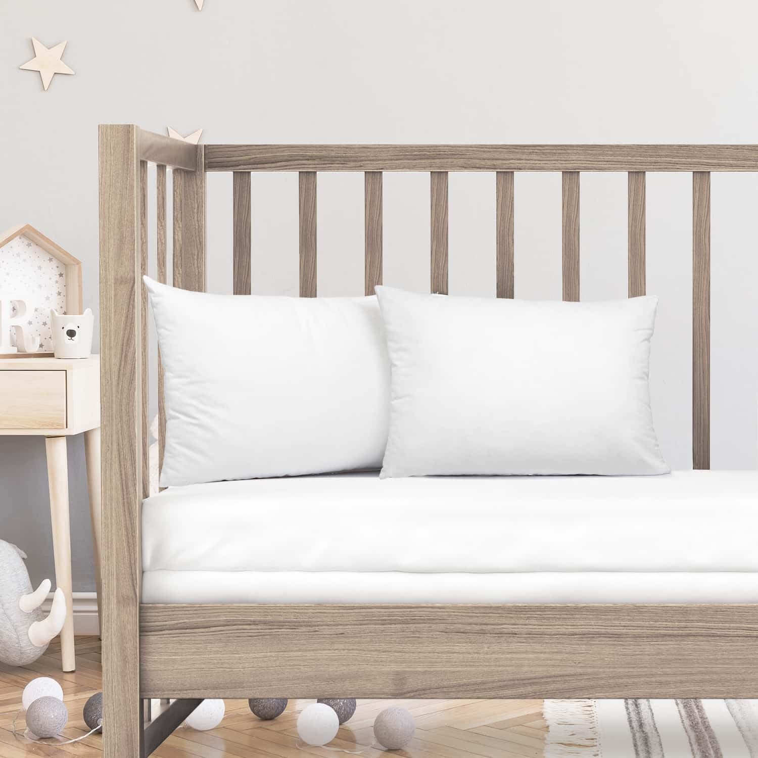 Nestl 2 Pack Toddler Pillow for Sleeping 13 x 18, Small Kids Pillow for Travel, Car, School, Nap, & Toddler Bed, Machine Washable Soft Cotton Child 2 Year Old and Up - White - Image 7