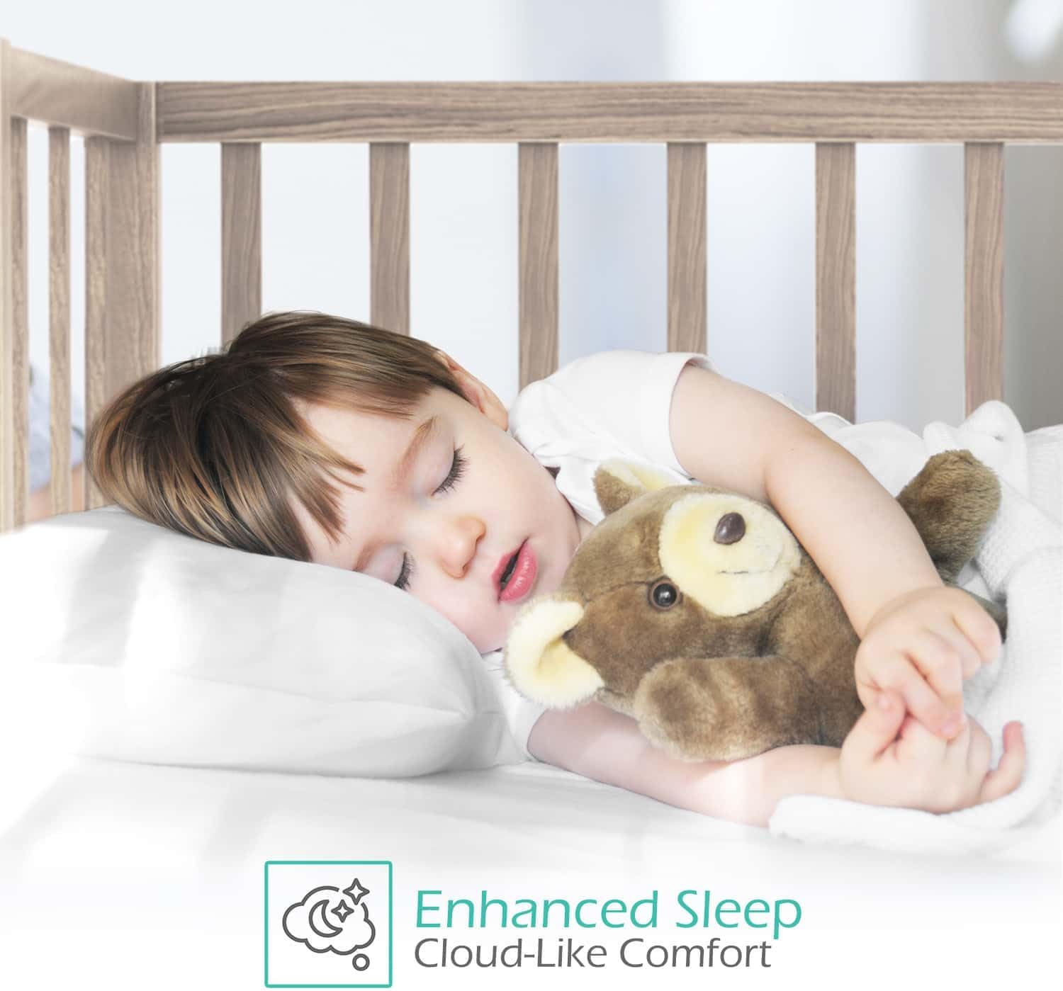 Nestl 2 Pack Toddler Pillow for Sleeping 13 x 18, Small Kids Pillow for Travel, Car, School, Nap, & Toddler Bed, Machine Washable Soft Cotton Child 2 Year Old and Up - White - Image 6