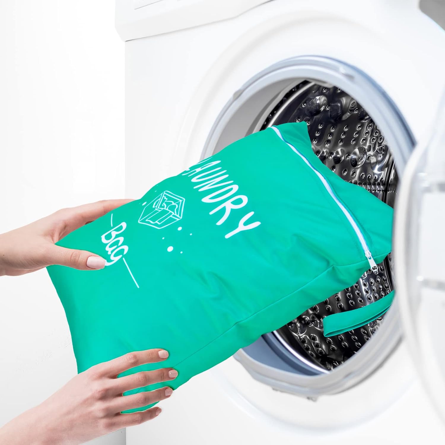 2 Pcs Large Travel Laundry Bags - Waterproof Wet/Dry, Washable, Drawstring, Bathing Suit, Workout, Gym Clothes, Swimming, Yoga - Green, Grey - Image 5