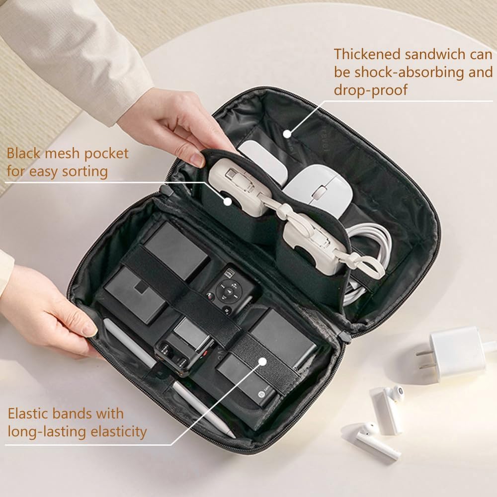 Kaxich Travel Electronics Organizer, Electronics Accessories Bag Portable Cable Organizer Case Waterproof Universal for Adapters Memory Cards, USB Cables (Beige) - Image 2
