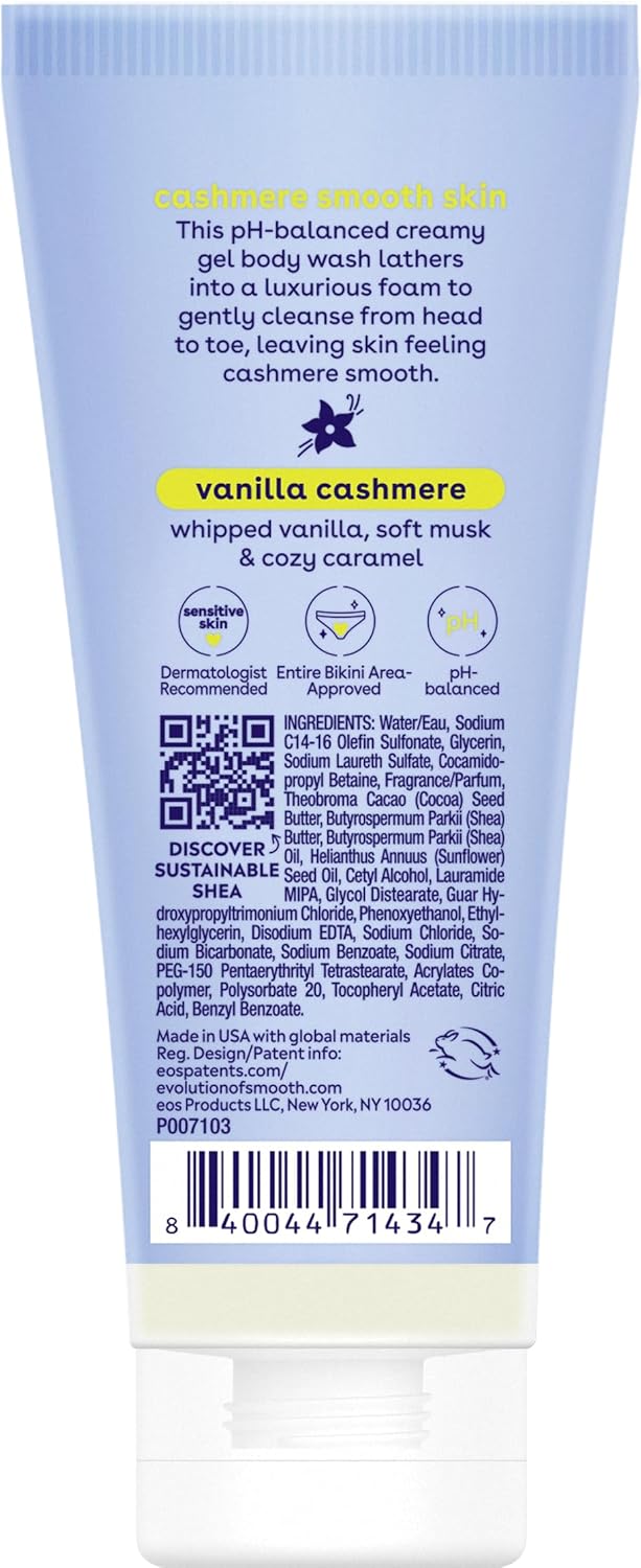 eos Travel Vanilla Cashmere Body Wash- Travel Size Body Wash, Hydrating, Moisturizing, Toiletries, Mini, Shea Butter, 2.5 fl oz - Image 9