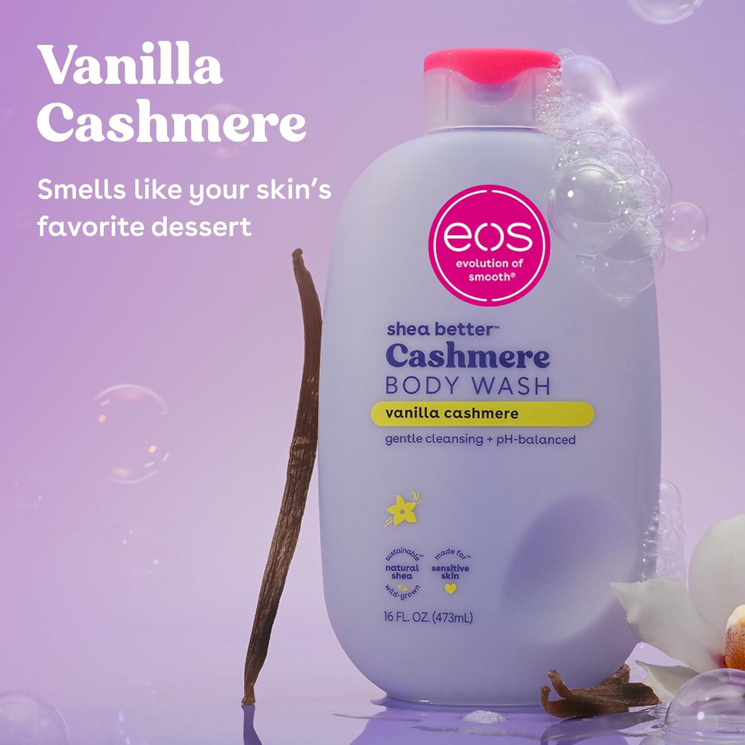 eos Travel Vanilla Cashmere Body Wash- Travel Size Body Wash, Hydrating, Moisturizing, Toiletries, Mini, Shea Butter, 2.5 fl oz - Image 2