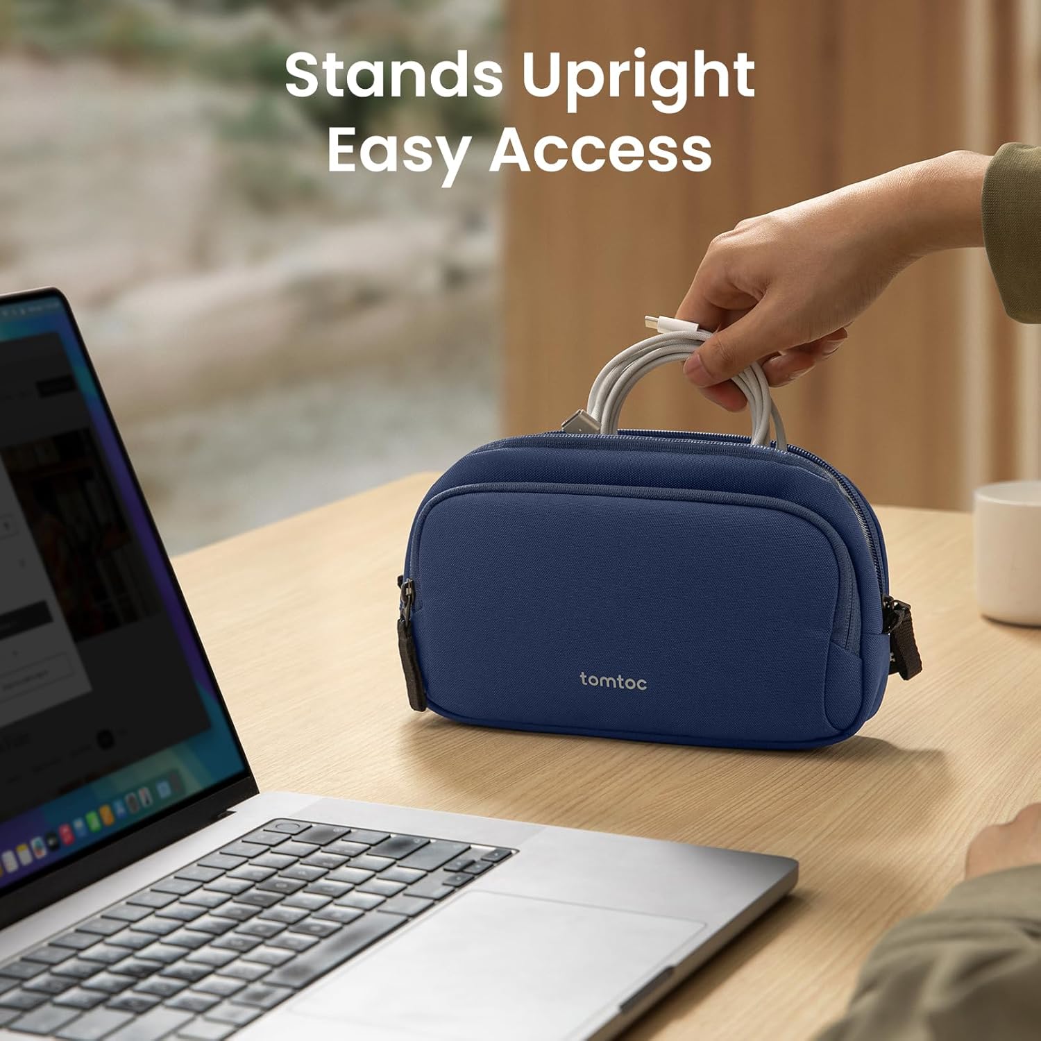 tomtoc Electronic Organizer Travel Case, Water Resistant Dual Compartment Tech Pouch Cable Organization Storage Bag for Charger, Cord, Phone, Hard Drive, Power Bank, Accessories Travel Essentials - Image 3