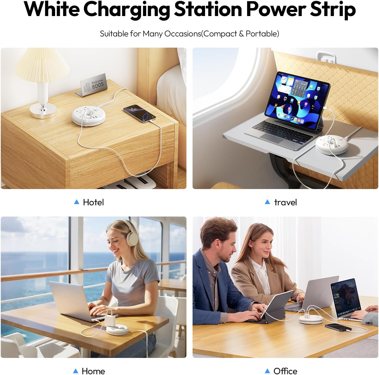 Travel Power Strip, NTONPOWER 3 Outlets 3 USB(1 USB C) Cruise Approved Power Strip, Short Extension Cord 3ft, Travel Essentials for Home, Hotels, Cruise Ship, Vacation, White, i-Donut - Image 6