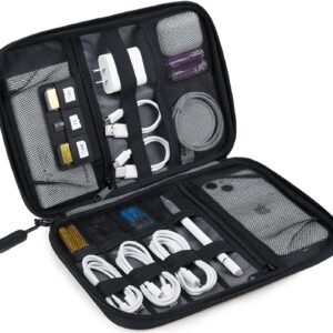 BAGSMART Large Electronics Travel Organizer Case, Tech Accessories Cord Storage Bag for Phone, Power Bank, SD Card, Cables, Black