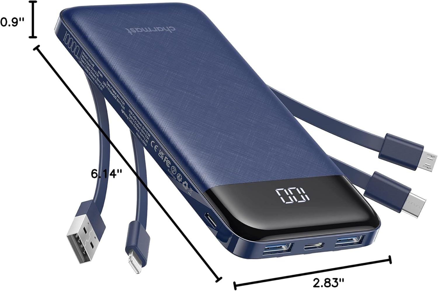 charmast Portable Charger with Built in Cables, Power Bank with Cords Wires, Slim 10000mAh Travel Battery Pack 6 Outputs 3 Inputs 3A Fast Charging for Samsung Google Pixel LG Moto iPhone iPad - Image 8