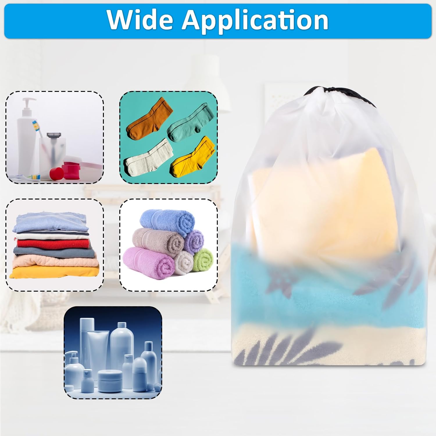 Waterproof Travel Drawstring Shoe Bags for Packing, Storage, Travel Essentials for Men and Women, 15.7 x 11.8 inches, Clear, 5 pieces - Image 6