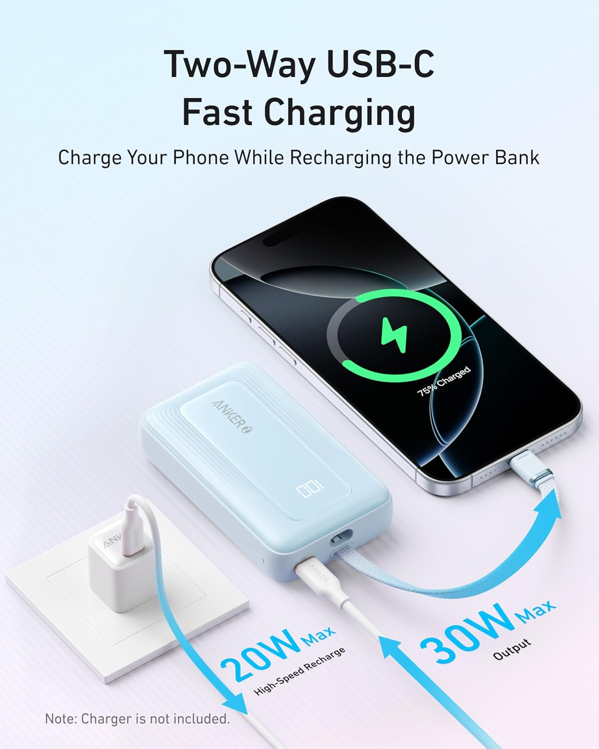 Anker Portable Charger, 10,000mAh 30W Power Bank, USB-C in and Out Fast Charging Battery Pack, Travel Essential Phone Power Bank, for iPhone 17/16, Galaxy and More (Black, 10000.00, Milliamp Hours) - Image 5