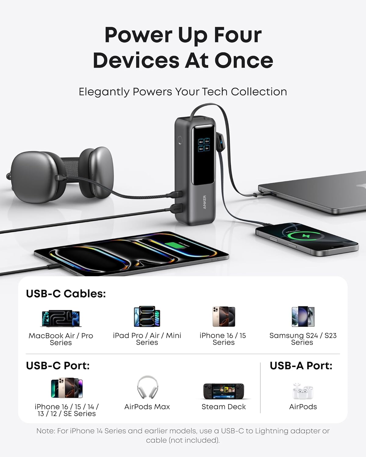 Anker Laptop Power Bank, 25,000mAh Portable Charger with Triple 100W USB-C Ports, Built-in Retractable Cables, Flight-Approved for Travel, iPhone 17/16 Series, MacBook, Samsung, and More - Image 5