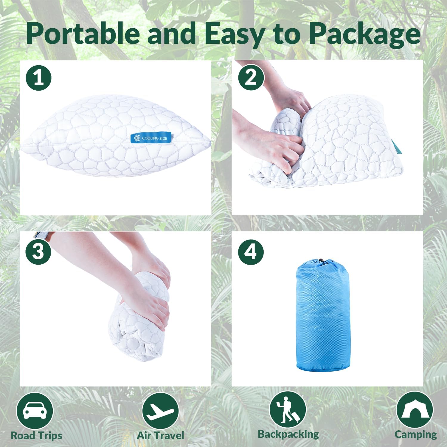 QUTOOL Cooling Pillow for Sleeping, CertiPUR-US Shredded Memory Foam Camping Pillow Set of 1, Backpacking for Hiking Gear, Portable Pillow with Travel Storage Bag, Soft Yet Support,White - Image 5
