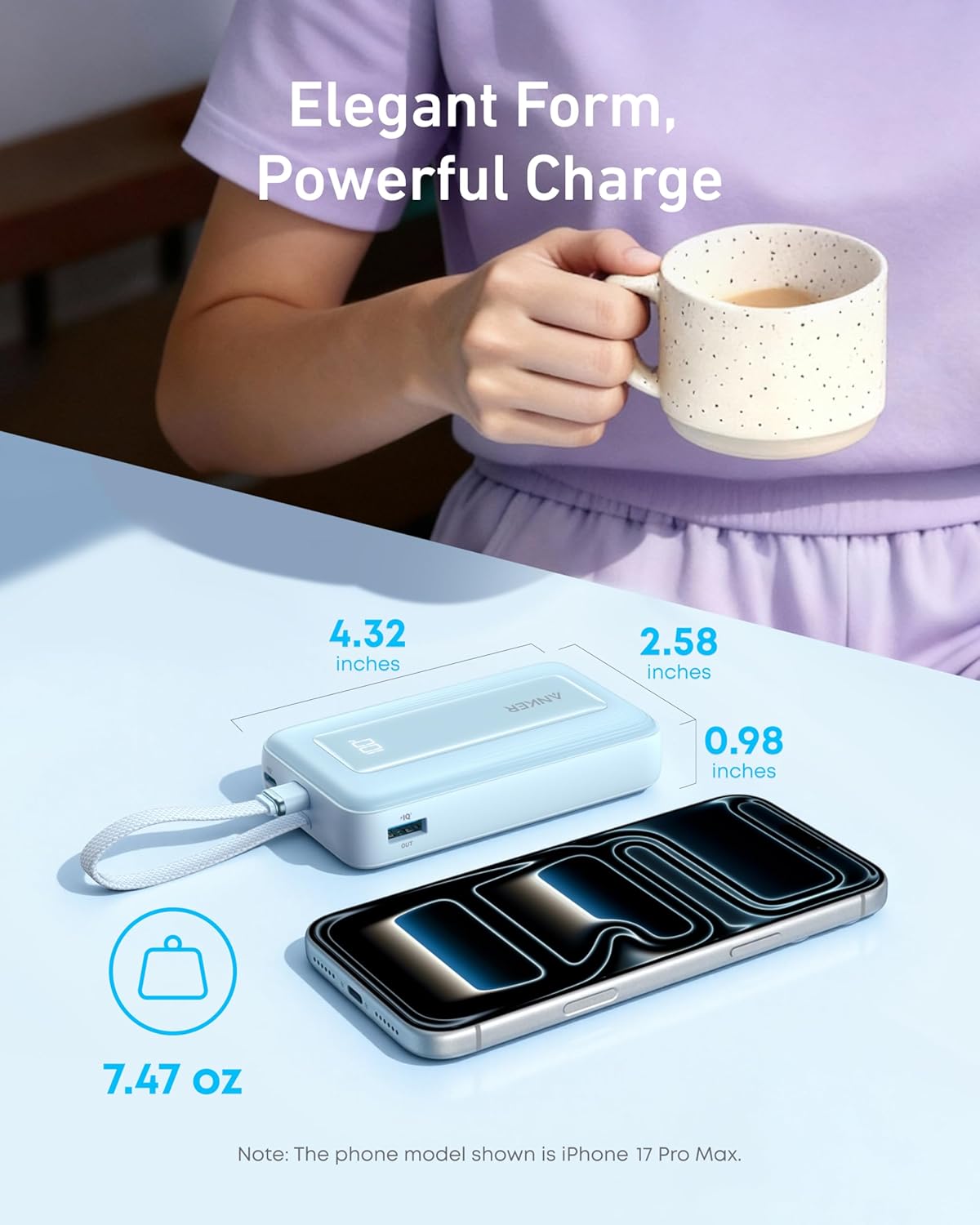Anker Portable Charger, 10,000mAh 30W Power Bank, USB-C in and Out Fast Charging Battery Pack, Travel Essential Phone Power Bank, for iPhone 17/16, Galaxy and More (Black, 10000.00, Milliamp Hours) - Image 4