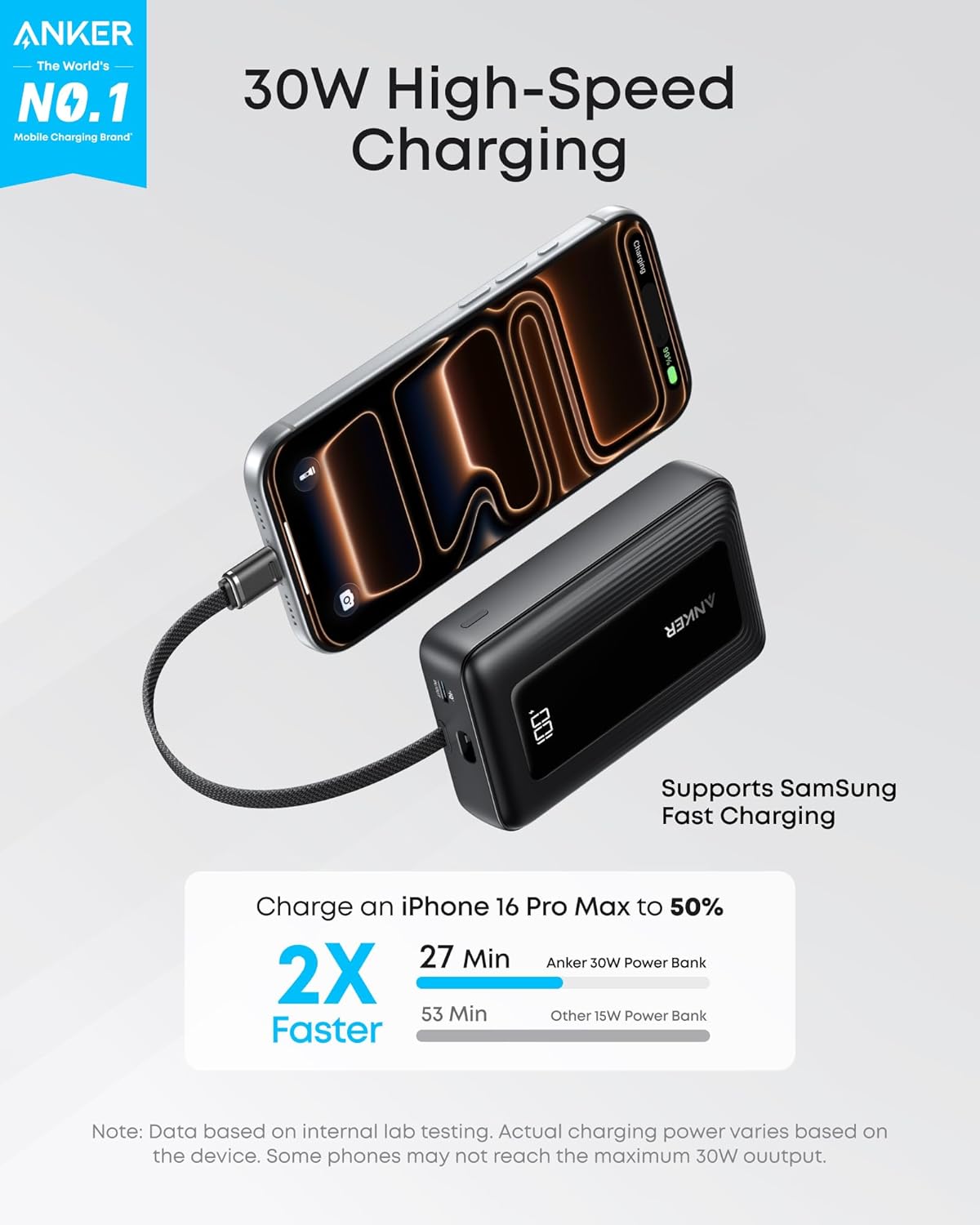 Anker Portable Charger, 10,000mAh 30W Power Bank, USB-C in and Out Fast Charging Battery Pack, Travel Essential Phone Power Bank, for iPhone 17/16, Galaxy and More (Black, 10000.00, Milliamp Hours) - Image 2