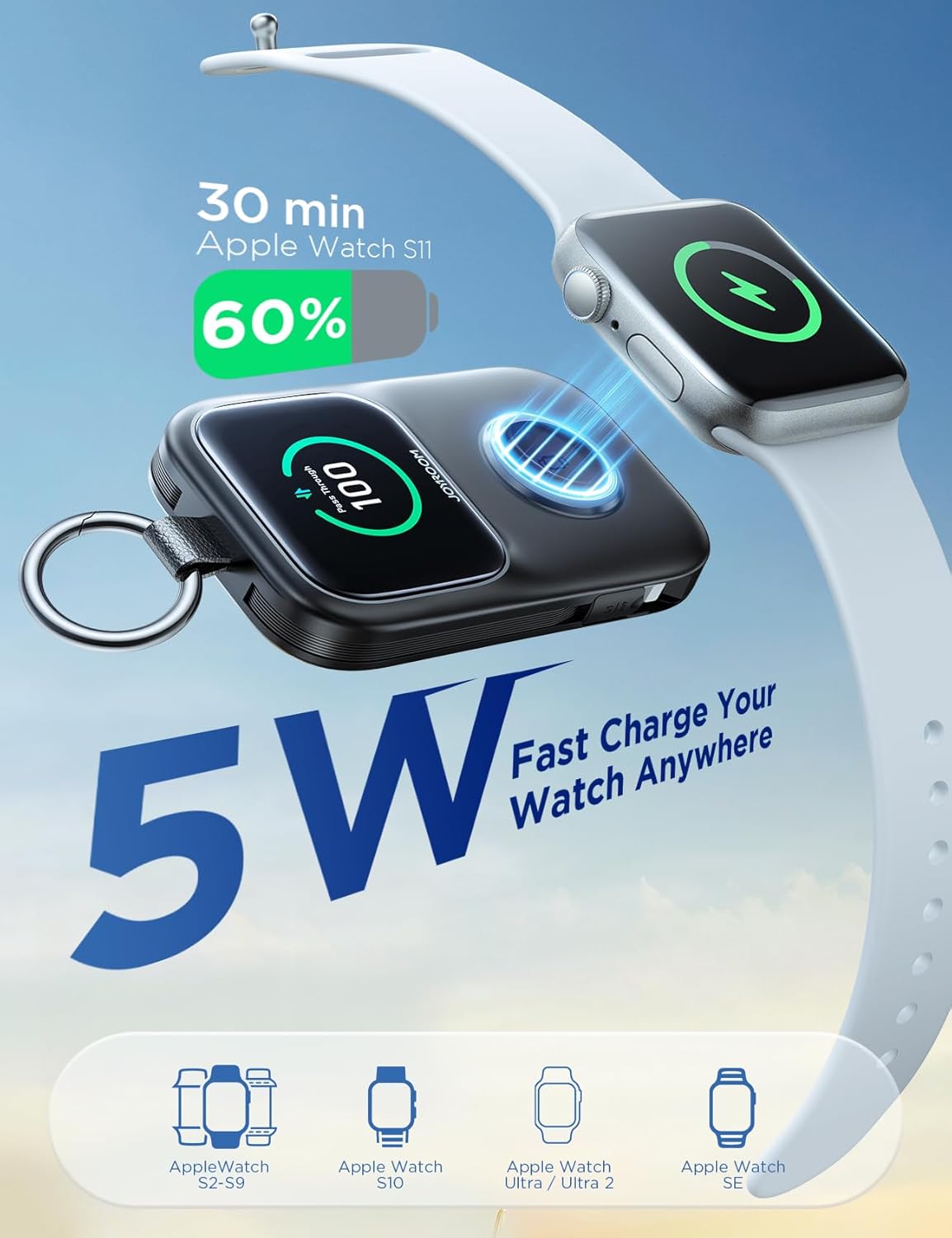 JOYROOM Portable Charger, Power Bank with Built-in Cables & LED Display, 5000mAh 20W PD Fast Charging & Fast Recharge, Travel Keychain Battery Pack for iPhone 17/16/15/14/13/12 & Apple Watch, Black - Image 2