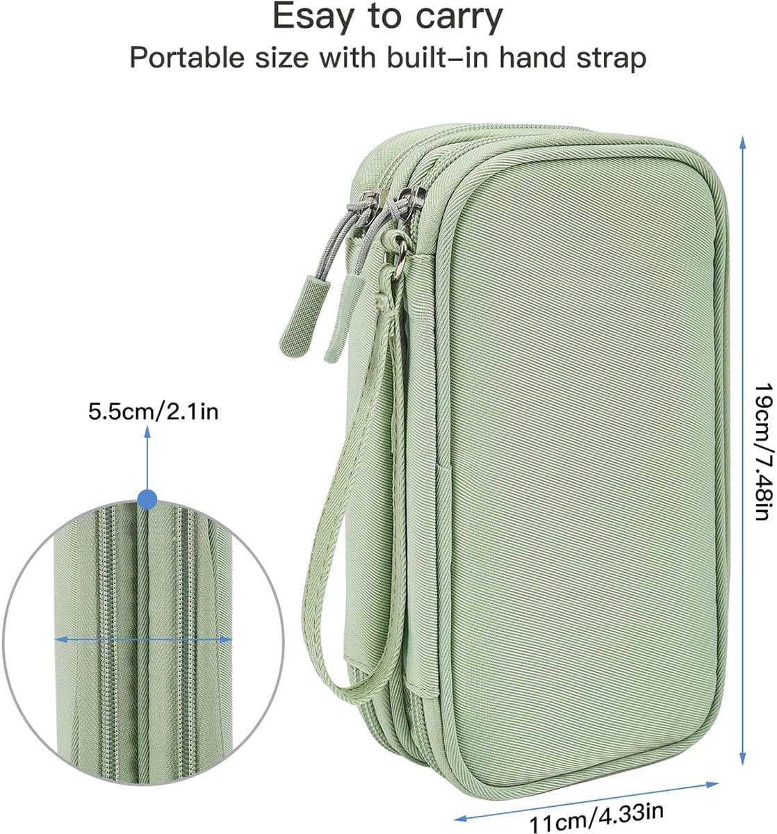Cord Organizer Travrel Bag, Electronic Organizer Travel Case, Water Resistant Cable Organizer Pouch for Cable, Cord, USB, Charger, Phone, Power Bank, Earphone (Mint Green, Medium) - Image 2