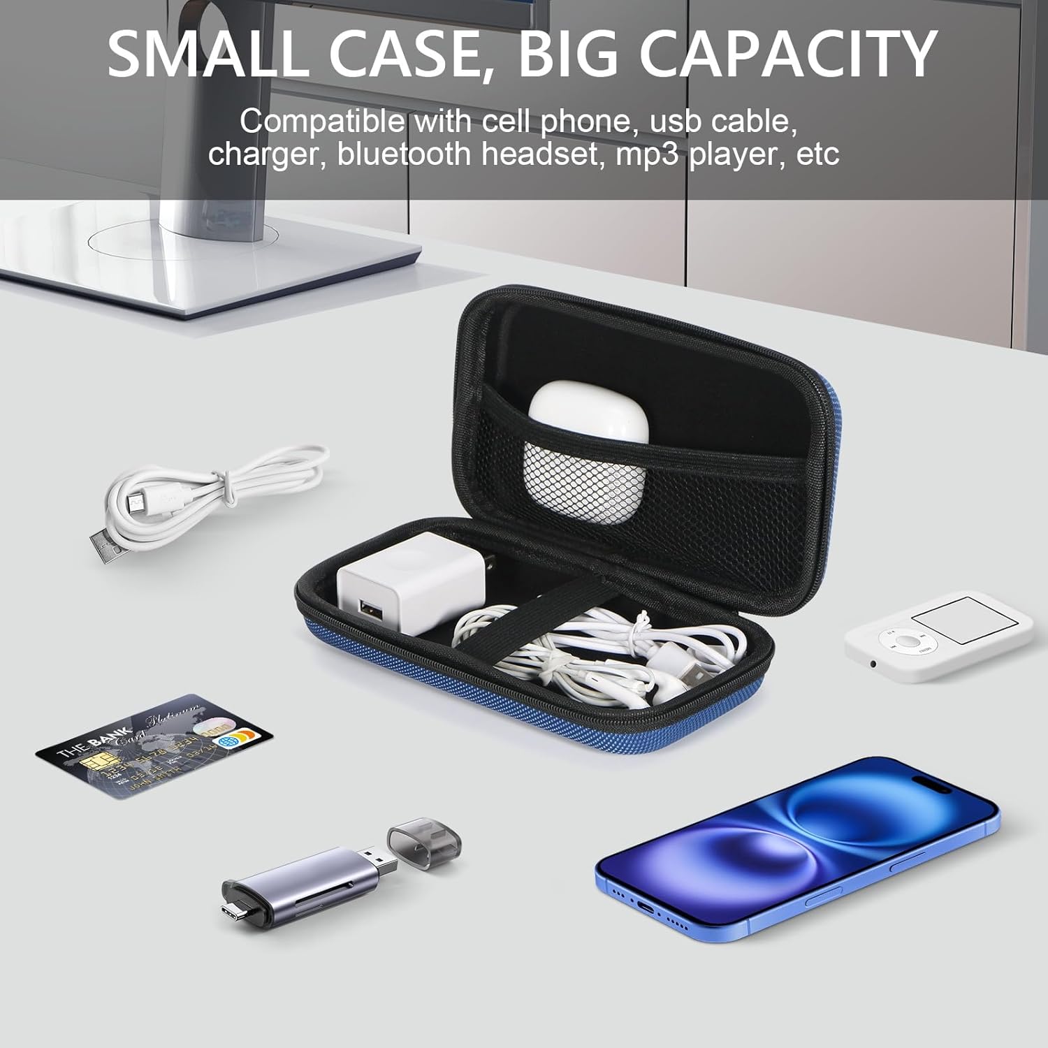 GLCON Portable Protection Hard EVA Case for External Battery, Cell Phone, GPS, Hard Drive, USB/Charging Cable, Small Carrying Bag Mesh Inner Pocket, Zipper Enclosure, Universal Travel Pouch Bag - Image 3