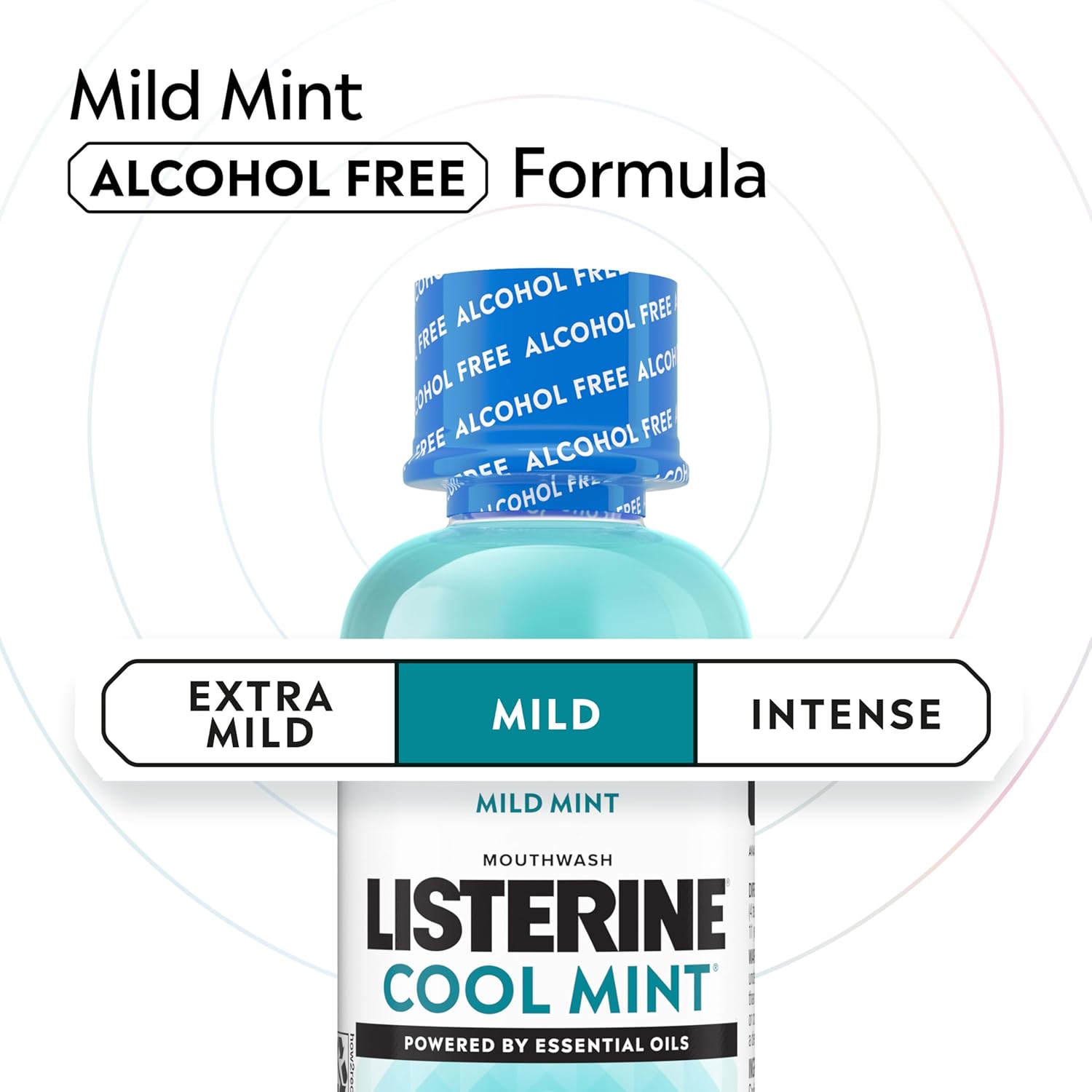 Listerine Cool Mint Alcohol-Free Mild Mouthwash, Oral Rinse Kills 99.9% of Germs that Cause Bad Breath, Less Intense Taste, Mild Mint Flavor, 3.2 fl. oz - Image 3