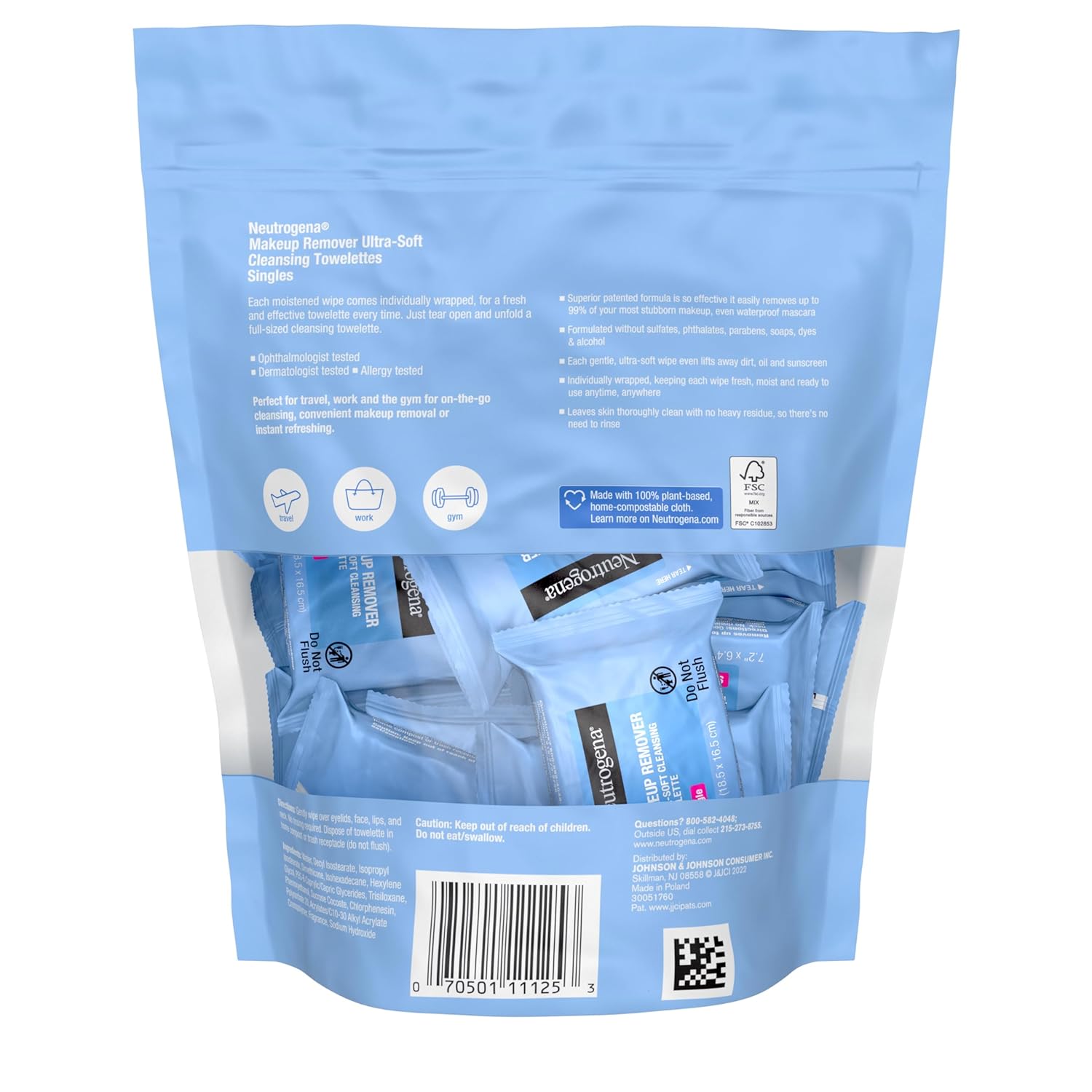 Neutrogena Makeup Remover Wipes, Daily Single Face Cleansing Towelettes, Makeup Removing Cleansing Wipes Removes Dirt & Oil, Alcohol-Free Face Towelettes, 20 ct - Image 8