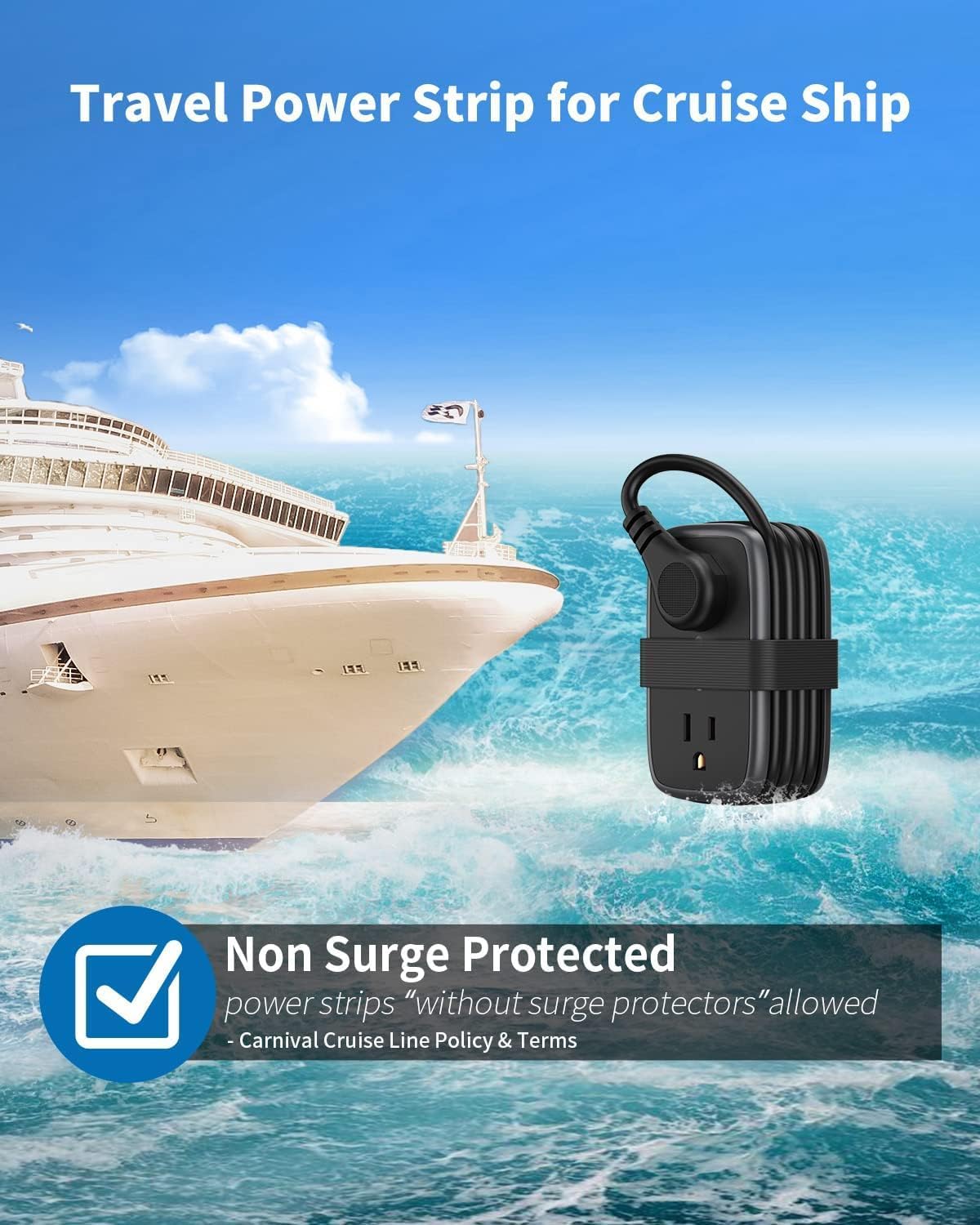 Travel Power Strip with USB Ports, NTONPOWER 4ft Flat Plug Wrapped Around Short Extension Cord with 4 Outlets 3 USB Ports, Compact for Cruise Travel Essential Hotel Home Office, Black - Image 7