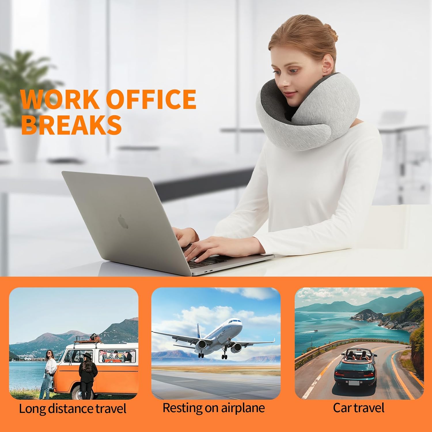 Travel Neck Pillow Airplane, Memory Foam Travel Pillows for Comfort on Sleeper Hold Compact and Ergonomic Design for Traveling Car Rides Home Road Trip Essentials for Adults and Kids (Grey) - Image 3