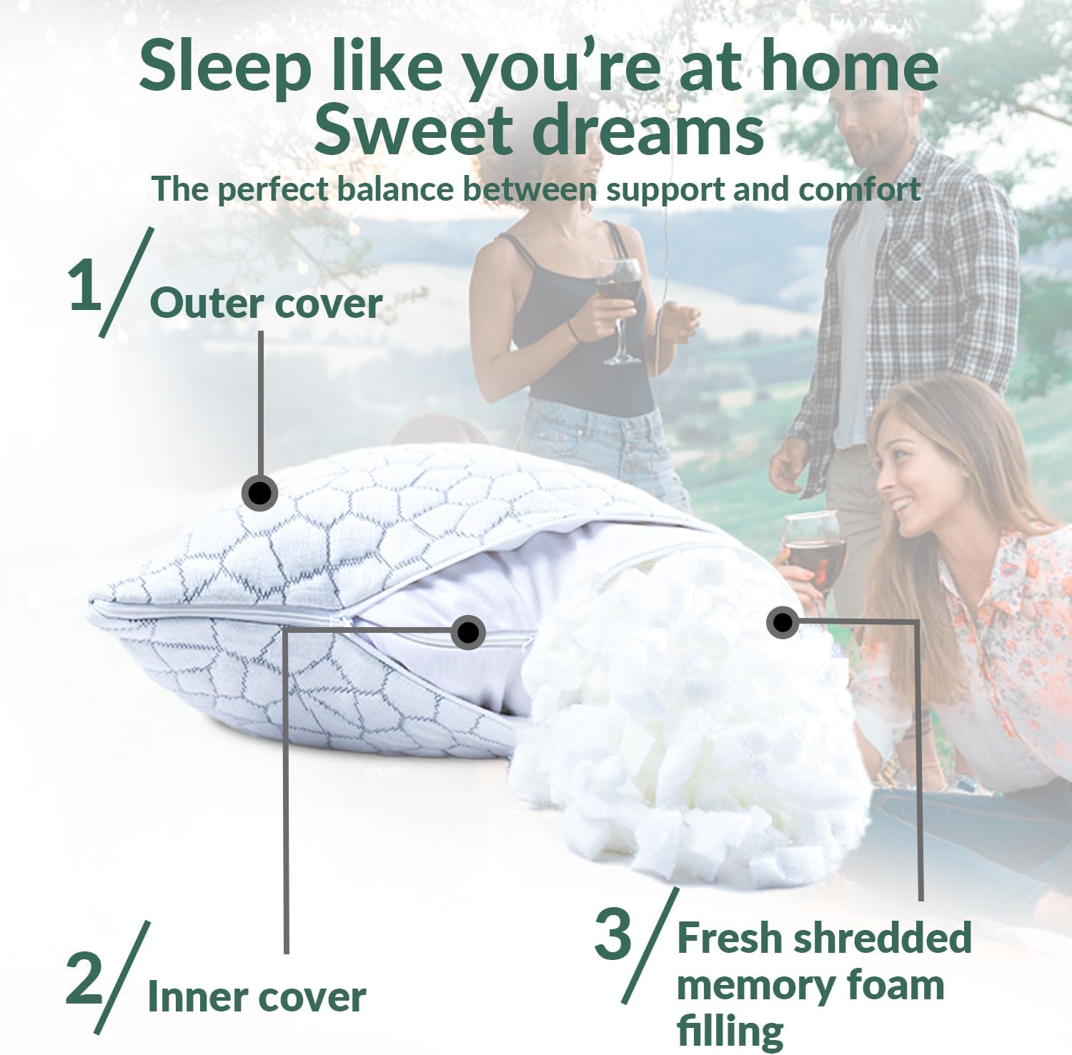 QUTOOL Cooling Pillow for Sleeping, CertiPUR-US Shredded Memory Foam Camping Pillow Set of 1, Backpacking for Hiking Gear, Portable Pillow with Travel Storage Bag, Soft Yet Support,White - Image 9