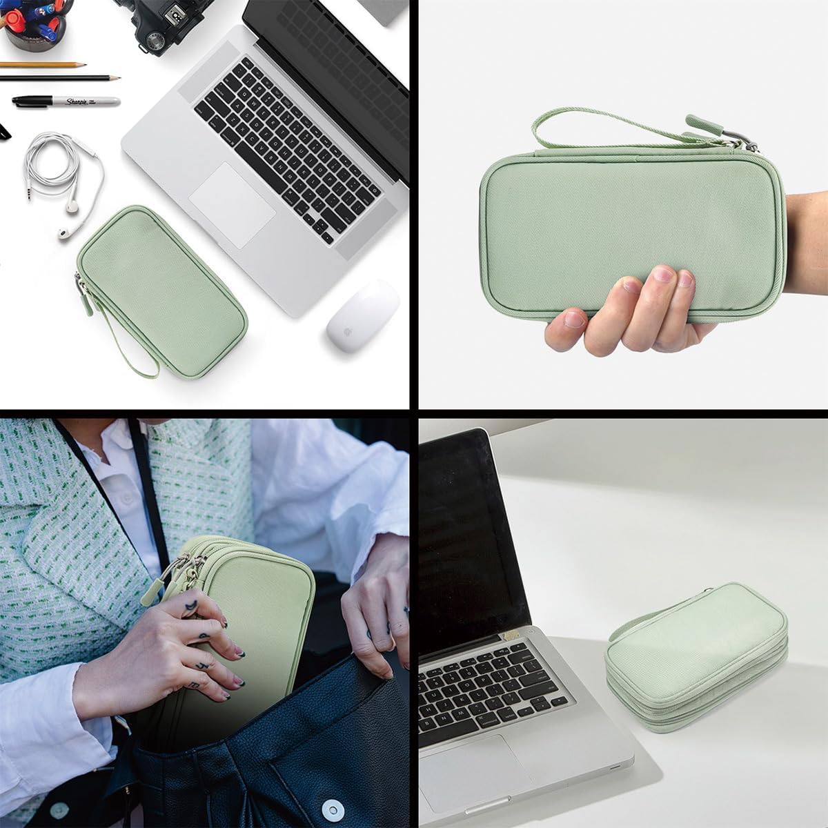 Cord Organizer Travrel Bag, Electronic Organizer Travel Case, Water Resistant Cable Organizer Pouch for Cable, Cord, USB, Charger, Phone, Power Bank, Earphone (Mint Green, Medium) - Image 7