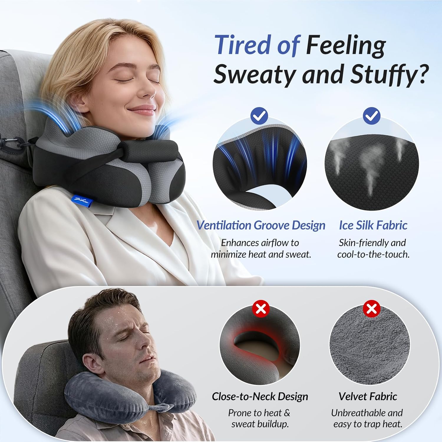 ZIKEE Ergonomic Travel Neck Pillow for Airplane, Dual-Hold Design to Stabilize Head and Neck on Flights, Ear-Free Memory Foam Airplane Travel Pillow, Quality Carrying Case, Breathable & Washable Cover - Image 4