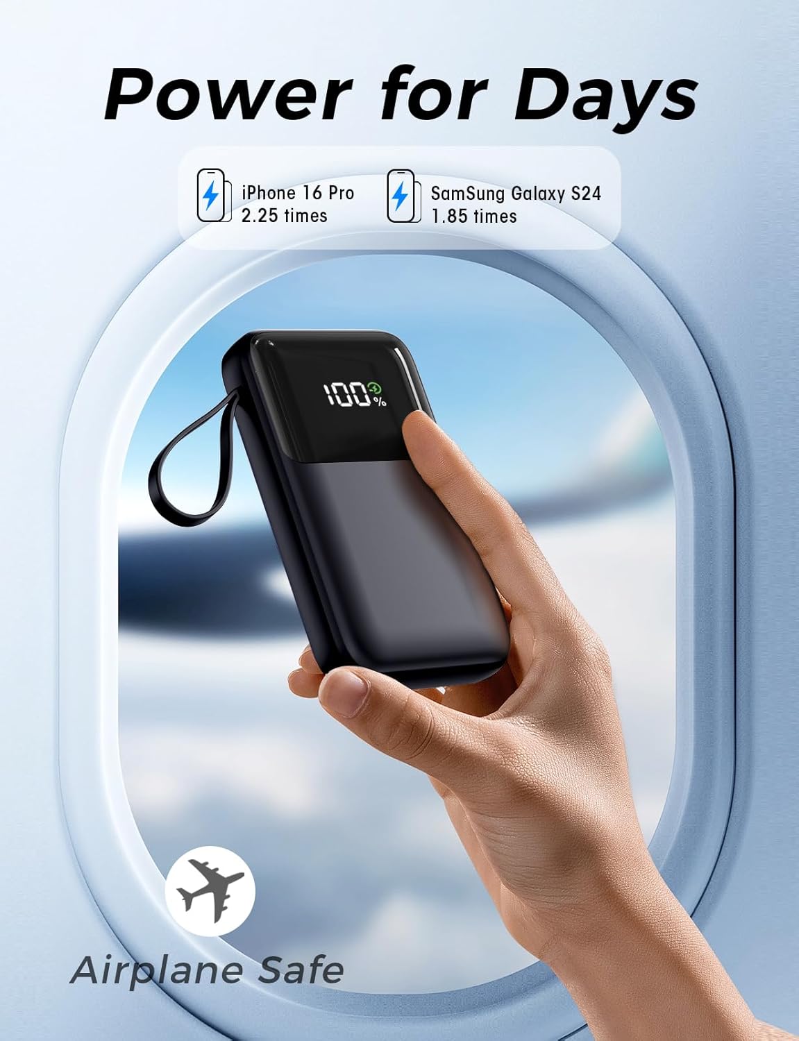 Power Bank, 15000mAh Portable Charger with Built in Cable, 22.5W Fast Charging, 6 Outputs, Slim Travel Essential Battery Pack with LED Display, Compatible with iPhone 17/16/15/14/13, iPad Black - Image 6