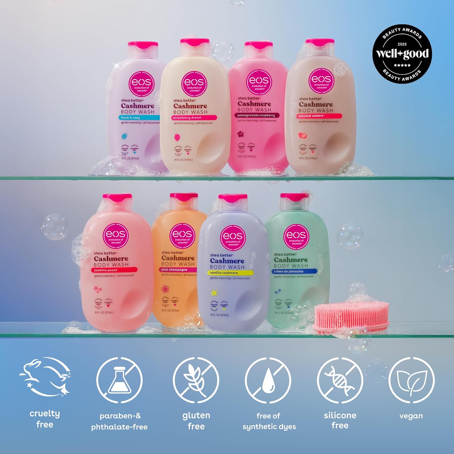 eos Travel Vanilla Cashmere Body Wash- Travel Size Body Wash, Hydrating, Moisturizing, Toiletries, Mini, Shea Butter, 2.5 fl oz - Image 8
