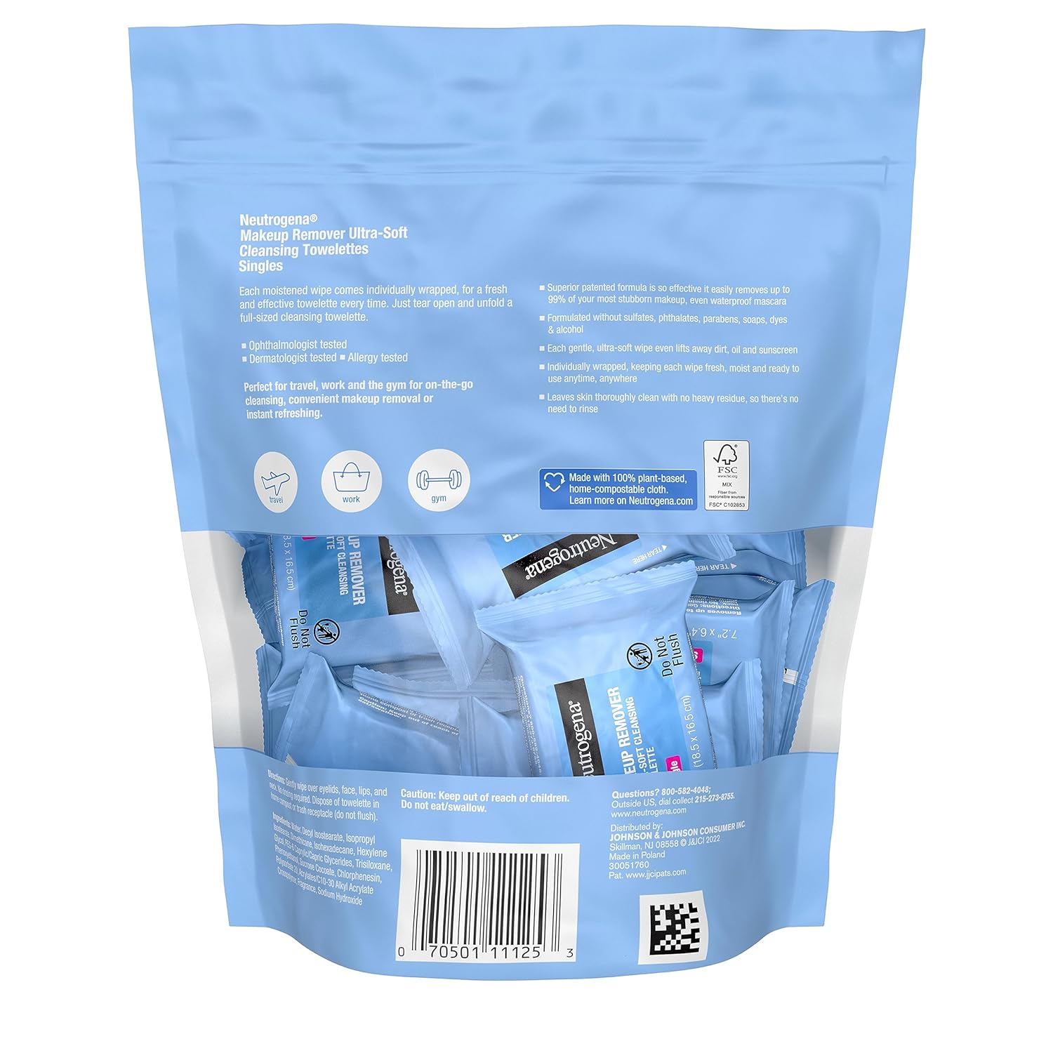 Neutrogena Makeup Remover Wipes, Daily Single Face Cleansing Towelettes, Makeup Removing Cleansing Wipes Removes Dirt & Oil, Alcohol-Free Face Towelettes, 20 ct - Image 9