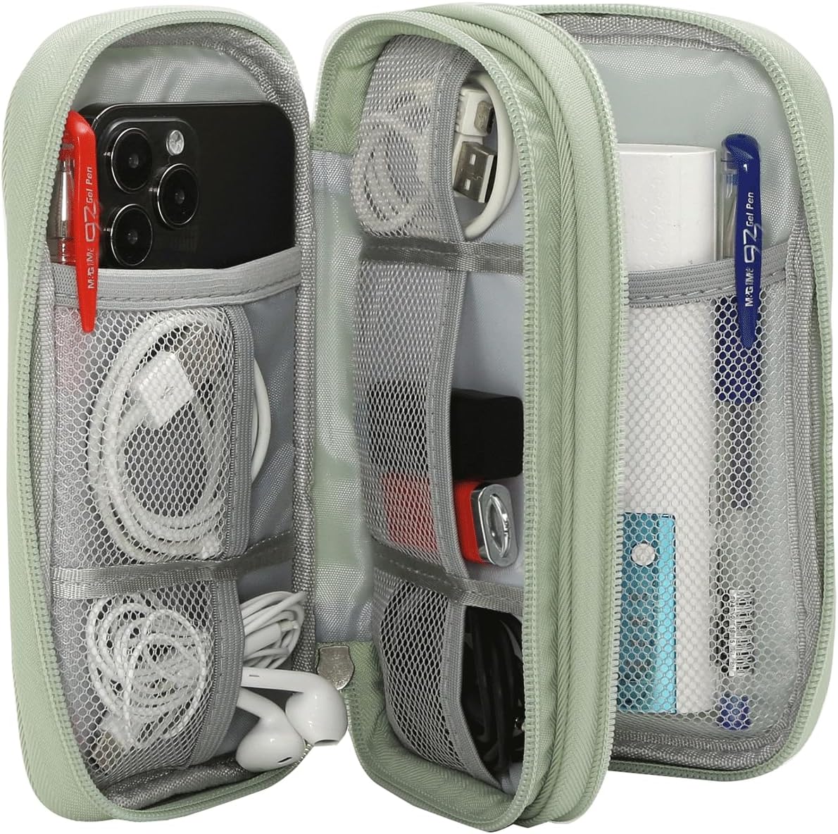 Cord Organizer Travrel Bag, Electronic Organizer Travel Case, Water Resistant Cable Organizer Pouch for Cable, Cord, USB, Charger, Phone, Power Bank, Earphone (Mint Green, Medium) - Image 3