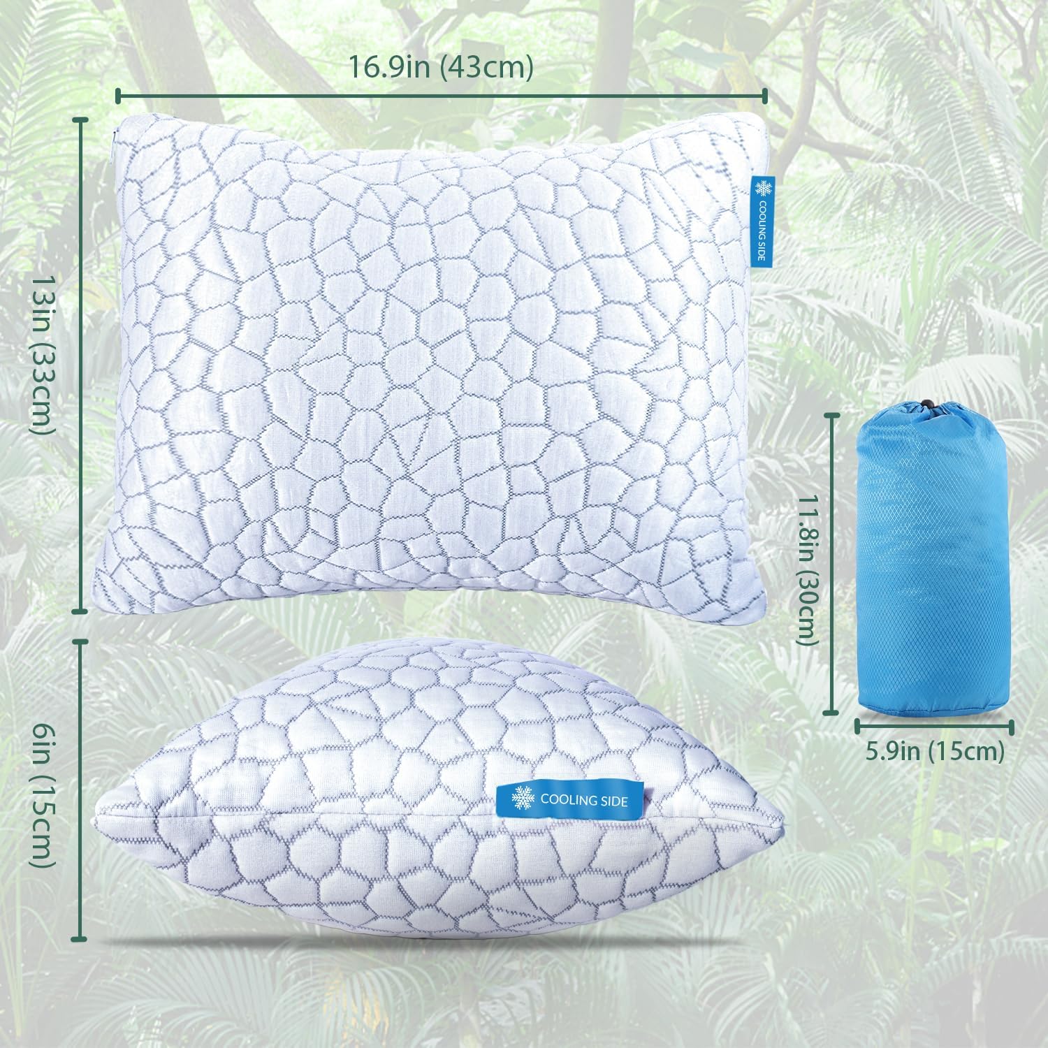 QUTOOL Cooling Pillow for Sleeping, CertiPUR-US Shredded Memory Foam Camping Pillow Set of 1, Backpacking for Hiking Gear, Portable Pillow with Travel Storage Bag, Soft Yet Support,White - Image 3