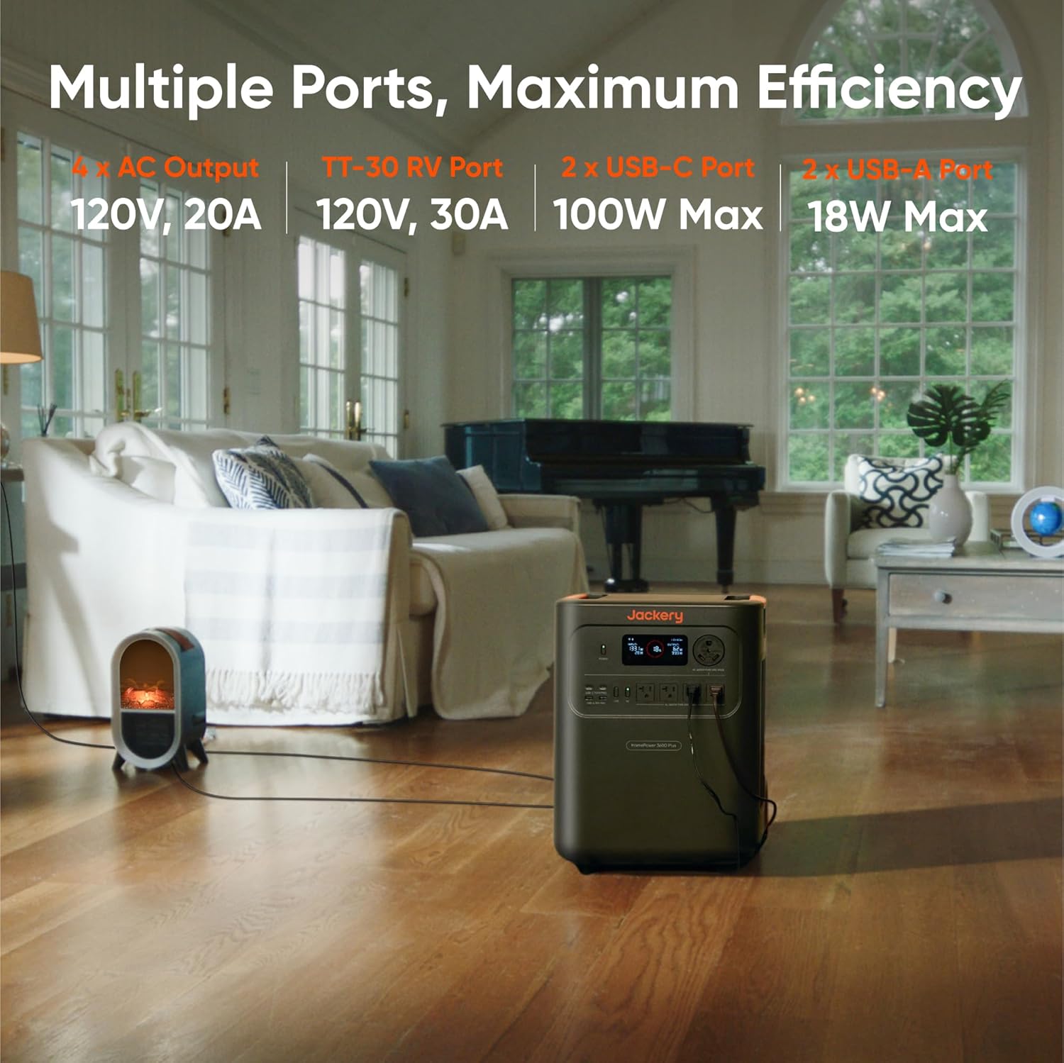 Jackery HomePower 3600 Plus Portable Power Station, 3600W AC Output, 3584Wh LFP Solar Generator, Expandable up to 21kWh, Essential Home Backup for Home Use, Emergencies, RV (Solar Panel Optional) - Image 7