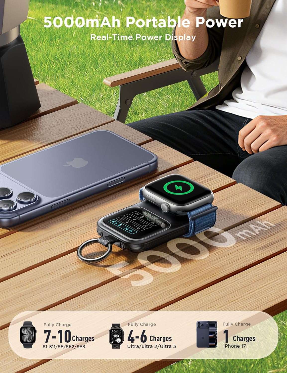 JOYROOM Portable Charger, Power Bank with Built-in Cables & LED Display, 5000mAh 20W PD Fast Charging & Fast Recharge, Travel Keychain Battery Pack for iPhone 17/16/15/14/13/12 & Apple Watch, Black - Image 6