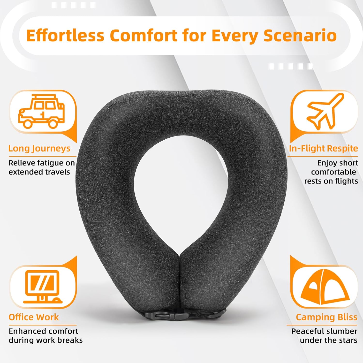 Neck Pillow Airplane Travel Set - Pure Memory Foam Travel Neck Pillow, Plane Pillow for Long Flights Essentials, Sleeping with 3D Contoured Eye Mask, Earplugs, Portable Bag (Darkgray-M) - Image 4
